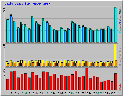 Daily usage for August 2017